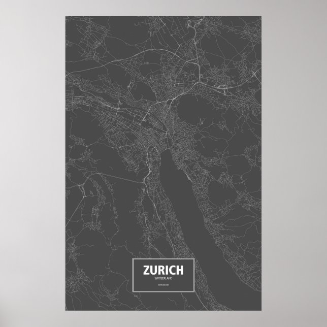 Póster Zúrich, Suiza (blanco sobre negro) (Frente)
