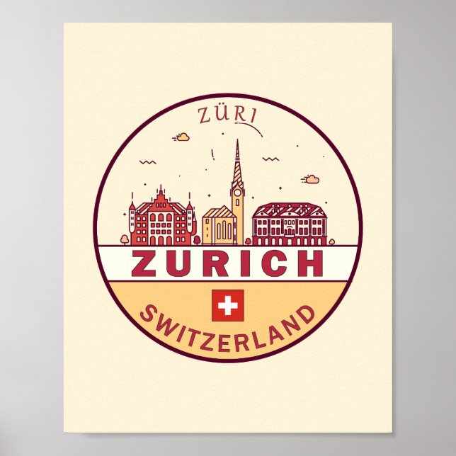 Póster Zurich Suiza City Skyline Emblem (Frente)
