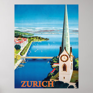 Póster Zúrich, Suiza, ciudad, vista panorámica de la torr