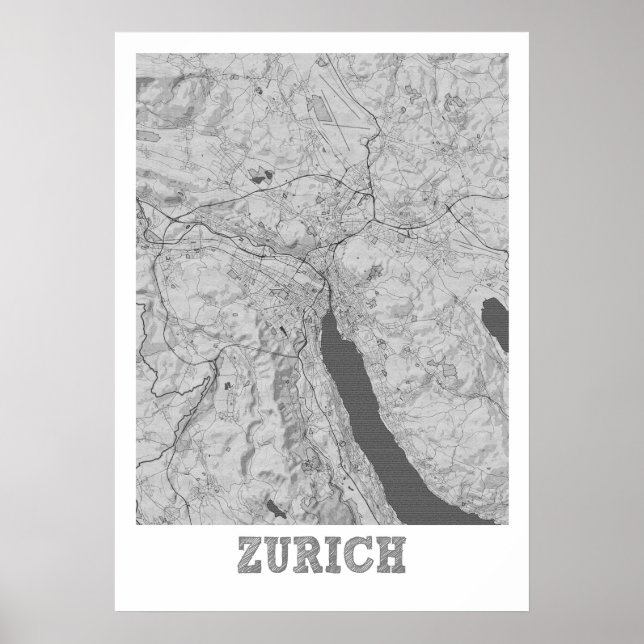 Póster Zúrich - Suiza Mapa de la ciudad del lápiz (Frente)