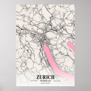Póster Zúrich - Suiza Mapa de la ciudad napolitana