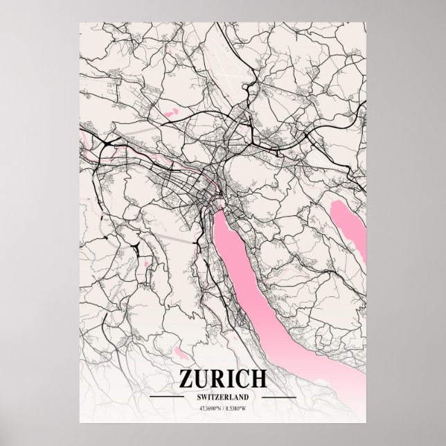 Póster Zúrich - Suiza Mapa de la ciudad napolitana (Frente)