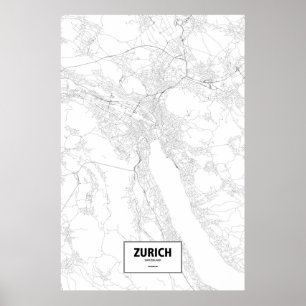 Póster Zurich, Suiza (negro en blanco)