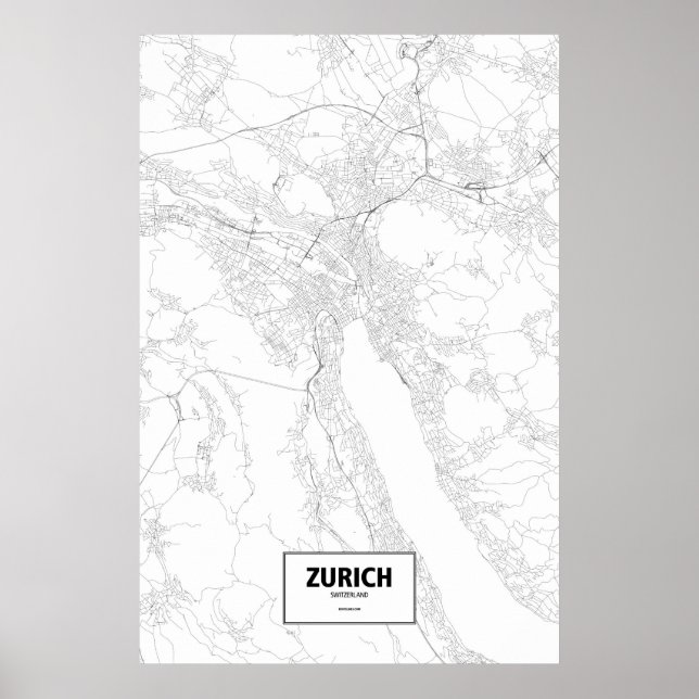 Póster Zúrich, Suiza (negro sobre blanco) (Frente)
