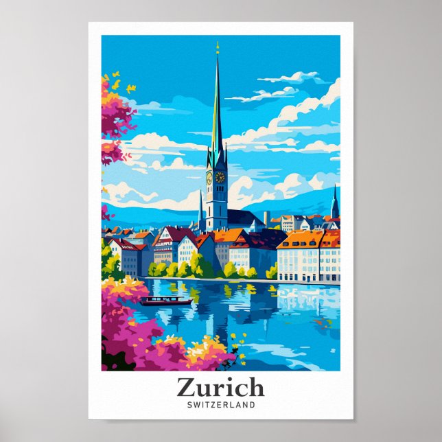 Póster Zurich Suiza Viaje Ilustracion Vintage (Frente)
