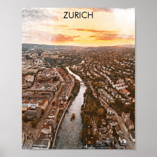 Póster Zúrich, Suiza Vista de la ciudad de Europa