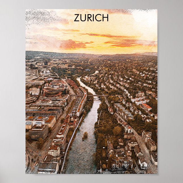 Póster Zúrich, Suiza Vista de la ciudad de Europa (Frente)