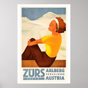 Póster Zürs 1780m Arlberg Vorarlberg Austria Esquí Antigu