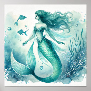 Pósteres de Arte de Sirena en Acuarela para Pared