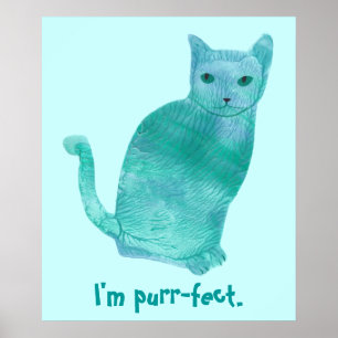 Pósters abstractos de gato azul verde perfectos