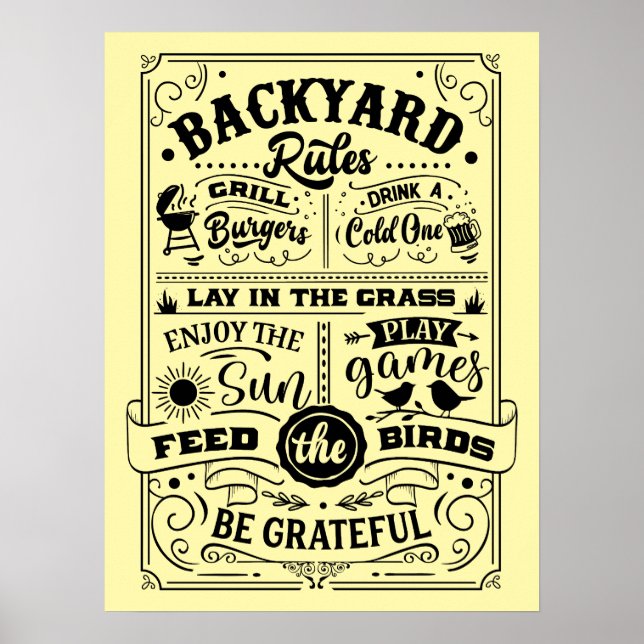 POSTERS AL AIRE LIBRE - Reglas del patio trasero (Frente)