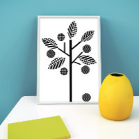 Posters De Árbol De Frutas Blancas Y Negro