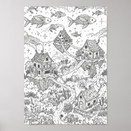 Pósters de arte caprichoso en negro y blanco con g