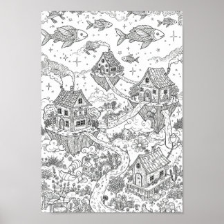 Pósters de arte caprichoso en negro y blanco con g