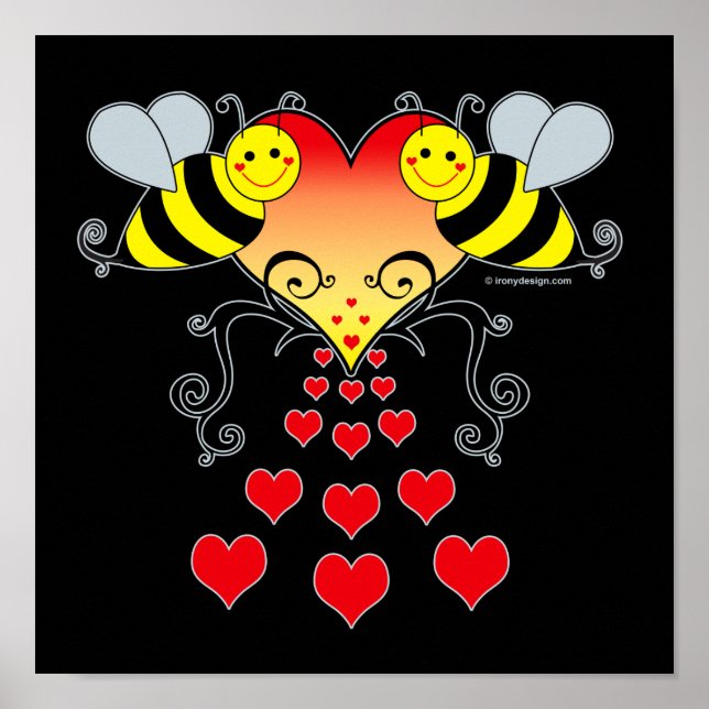 Posters de arte de abejas y corazones (Frente)