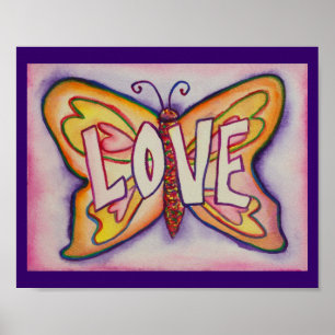 Posters de arte de mariposa rosa de Word Love