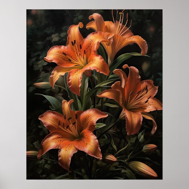 Posters de arte de naranja Lily Flowers (Frente)