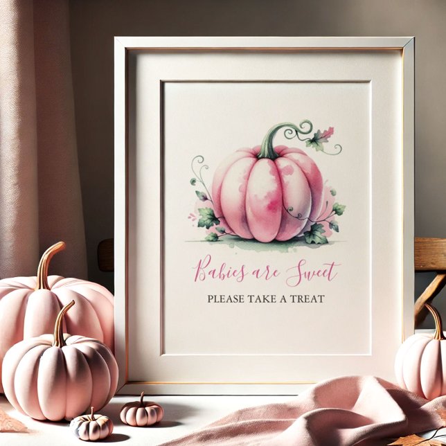 Posters de Baby Shower de calabaza rosa (Pink pumpkin baby shower posters watercolor fall theme by Do Tell A Belle)