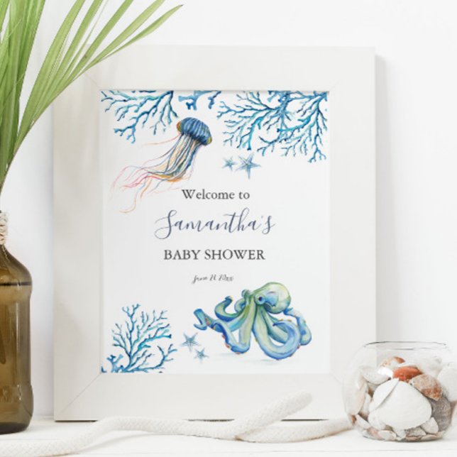 Posters de Baby Shower Under the Sea (Baby shower posters nautical under the sea theme watercolor art Victoria Grigaliunas Do Tell A Belle)