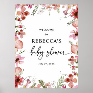Posters de bienvenida Baby Shower Peach Wildflower