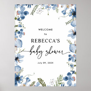Posters de bienvenida de Baby Shower Cute Blue Wil