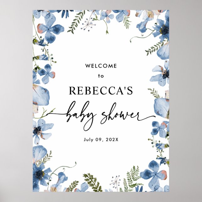 Posters de bienvenida de Baby Shower Cute Blue Wil (Frente)