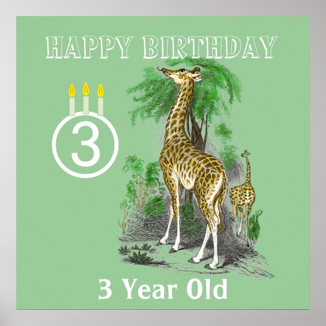 Pósters de cumpleaños de Safari de Jirafa Ultra Ti (Frente)