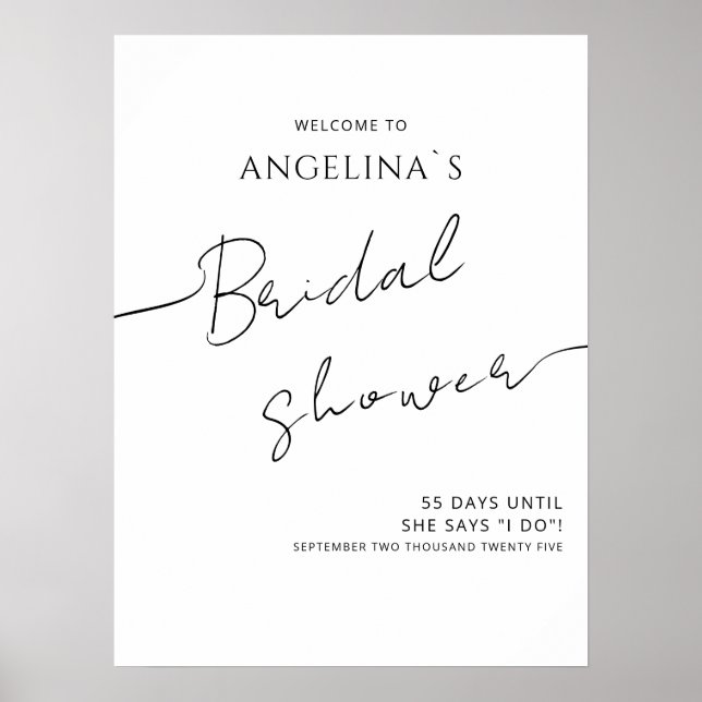 Posters de ducha de novia de diseño moderno. (Frente)