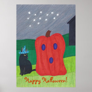 Pósters de Halloween de Fantasma de Calabaza y Gat