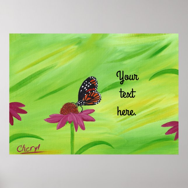 Pósters de la mariposa monarca con su texto o Sin  (Frente)
