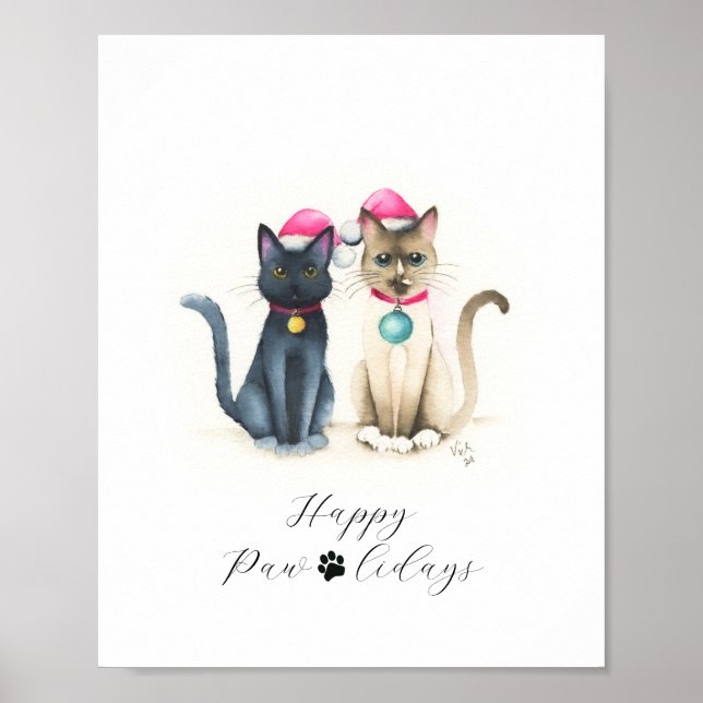 Pósters de Navidad de Gatos Acuarela (Frente)