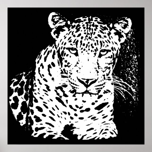 Posters De Retrato Blanco Y Negro De Leopardo (Frente)