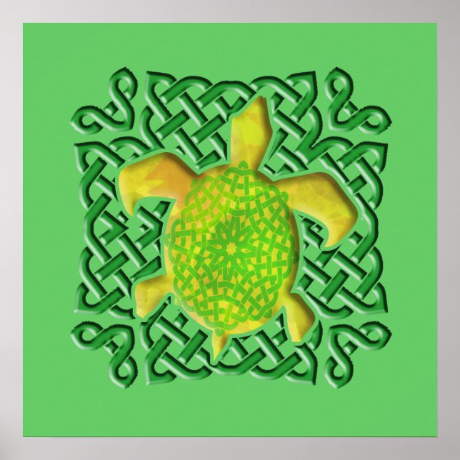 Posters de Tortuga Celta Knot (Verde) (Frente)