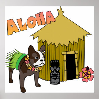 Posters del Bulldog francés hawaiano Hula Tiki