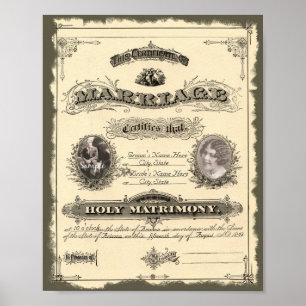 Posters del certificado de matrimonio de la época 