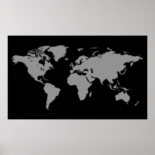 Posters Del Mapa Del Mundo Blanco Y Negro 11 (Frente)