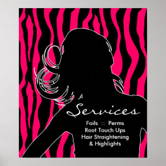 Posters del salón de pelo Mujer cebra rosa