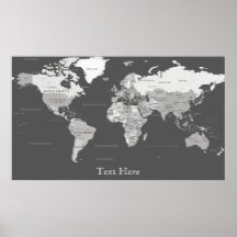Posters E Impresiones De Mapa Del Mundo Blanco Y N