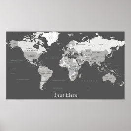 Posters E Impresiones De Mapa Del Mundo Blanco Y N