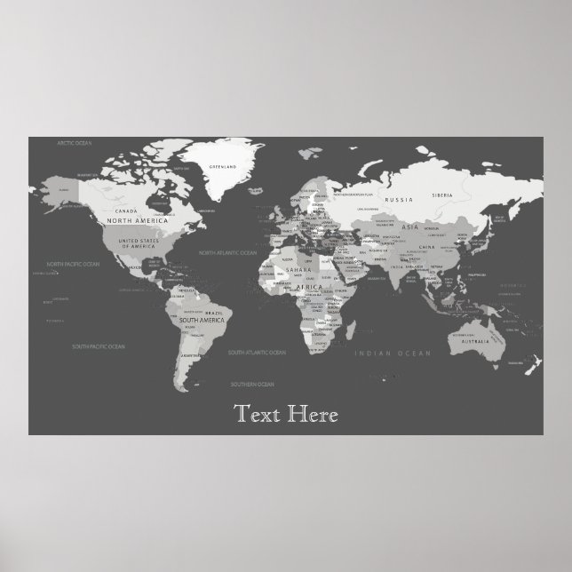 Posters E Impresiones De Mapa Del Mundo Blanco Y N (Frente)
