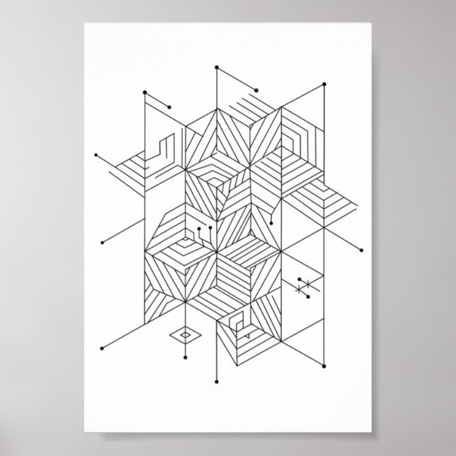 Pósters Patrón Geométrico Blanco y Negro (Frente)