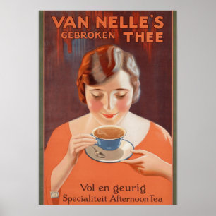 Posters publicitarios de época, mujer que bebe té
