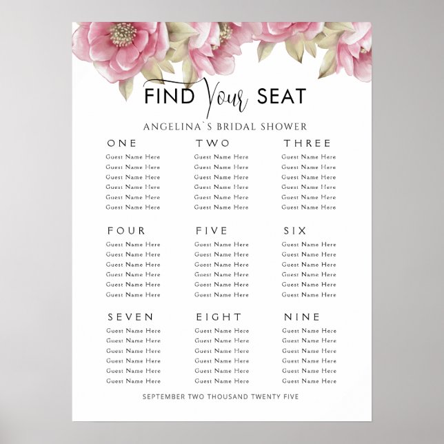 Posters Seating plan 9 tables Bridal Shower (Frente)