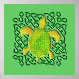 Posters (verdes) célticos de la tortuga del nudo