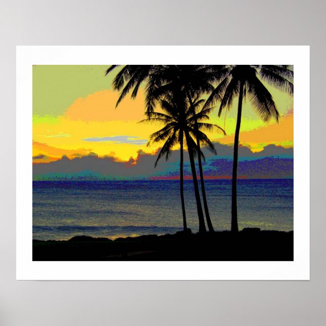 Pósters vintage de puesta de sol de Hawái (Frente)