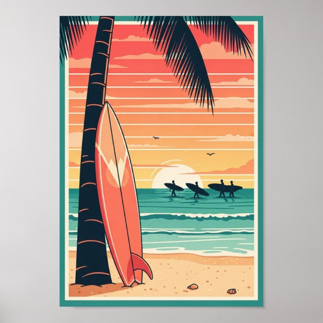 Pósters Vintage Playa Impresión de Surf (Frente)
