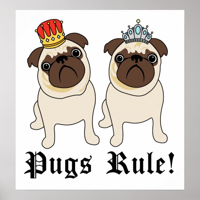 Posters y huellas de Rey y Reina Pug (Frente)