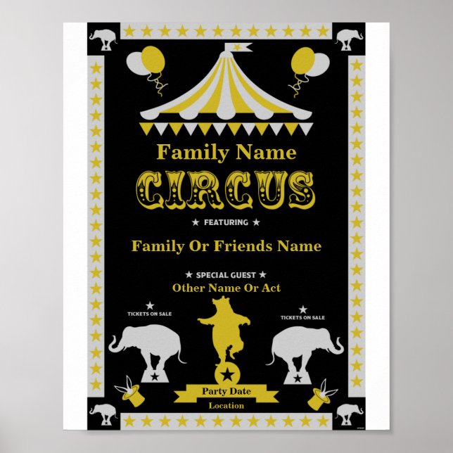 Posters Y Tarjetas Fiestas Circus (Frente)