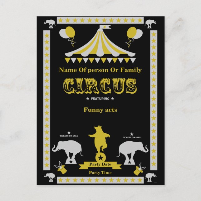 Posters Y Tarjetas Fiestas Circus (Anverso)