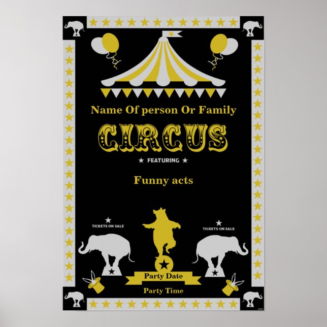 Posters Y Tarjetas Fiestas Circus (Frente)